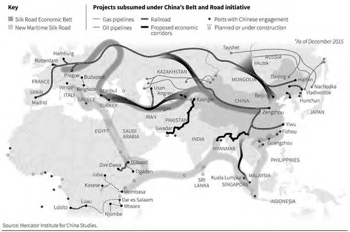 map of europe, africa, and asia and projects subsumed under china's belt and road initiative