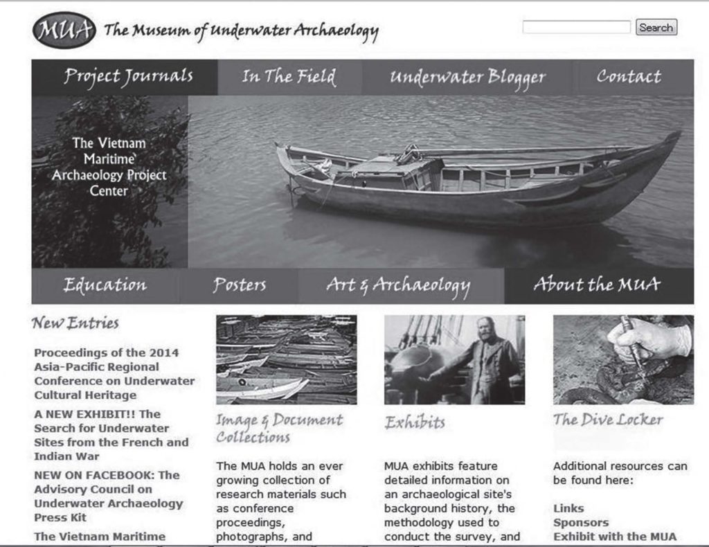 screen capture of the museum of underwater archaeology website home page