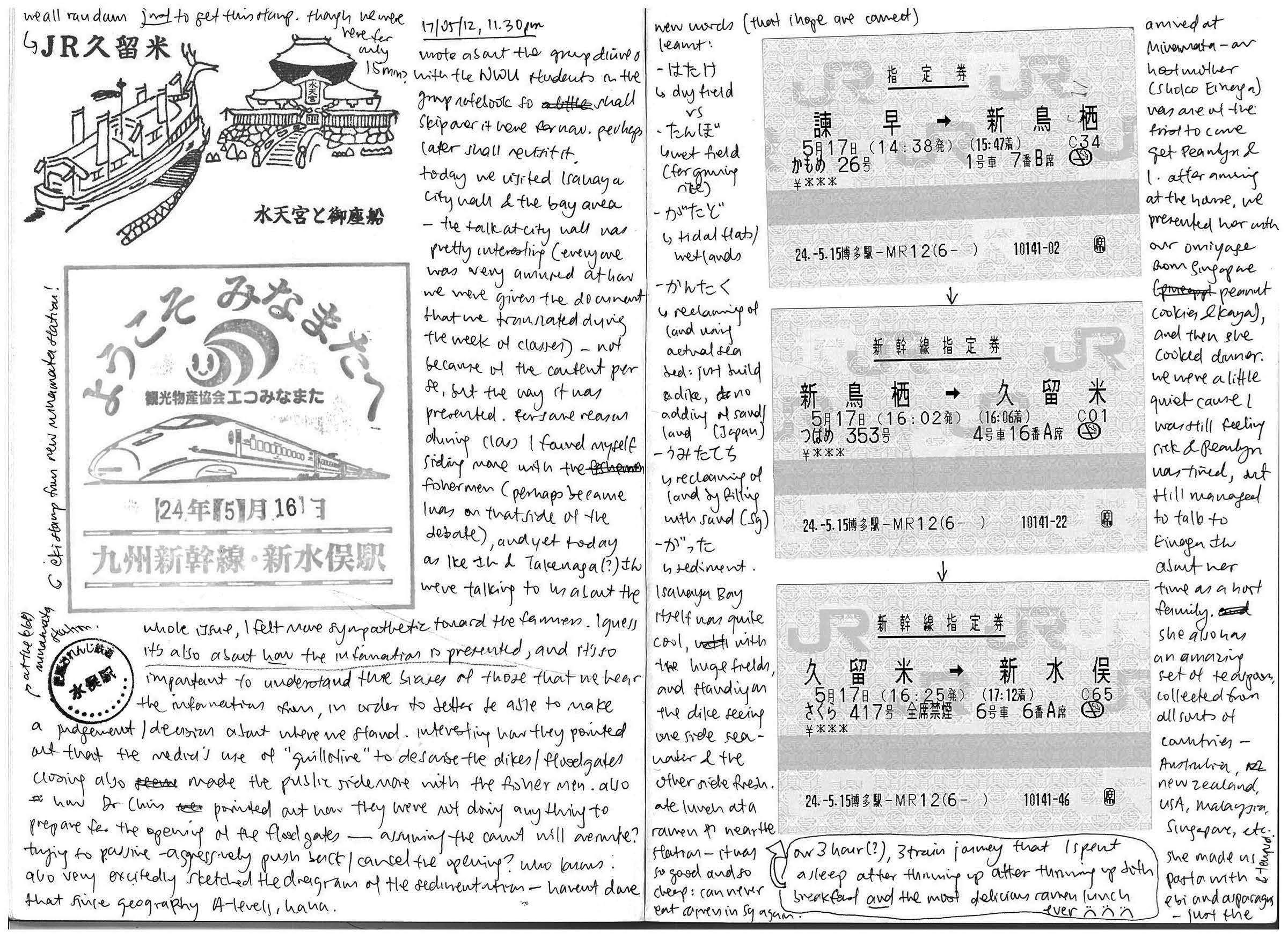 Scan of a student's field notes. Has images, diagrams, stamps, and notes.