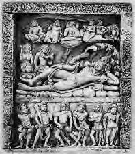 a relief of krishna and other minor deities