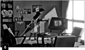  Picture shows a housewife cleaning her modern livingroom with vacuum cleaner