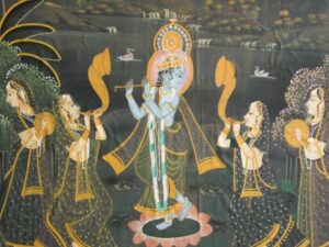 an illustration of krishna being worshipped