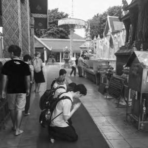 Students visit Wat Prathat Haripunchai in Lamphun, Thailand.