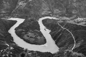 Image of U-shaped river in the mountains 