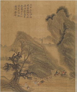 painting of a landscape with mountains