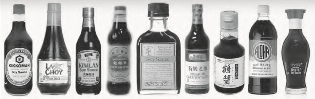 Image of small sample of different soy sauce brands