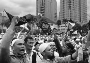 Protests against Ahok in Jakarta. It was attended by an estimated 50,000–200,000 protesters, and was aimed against the Governor of Jakarta Basuki Tjahaja Purnama (popularly known by his Chinese nickname "Ahok"), for alleged blasphemy of the Quran, the Islamic holy book.