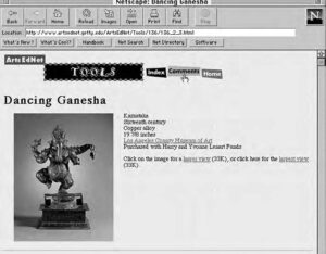 image of a webpage with a photo of the dancing ganesha statue photograph.