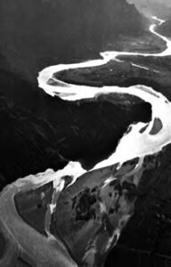 aerial photo of a long snaking river