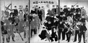 illustration of a large group of military people