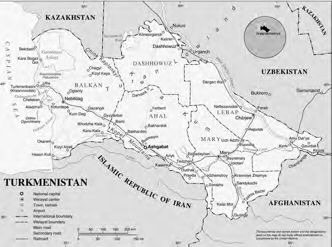 Political map of Turkmenistan.