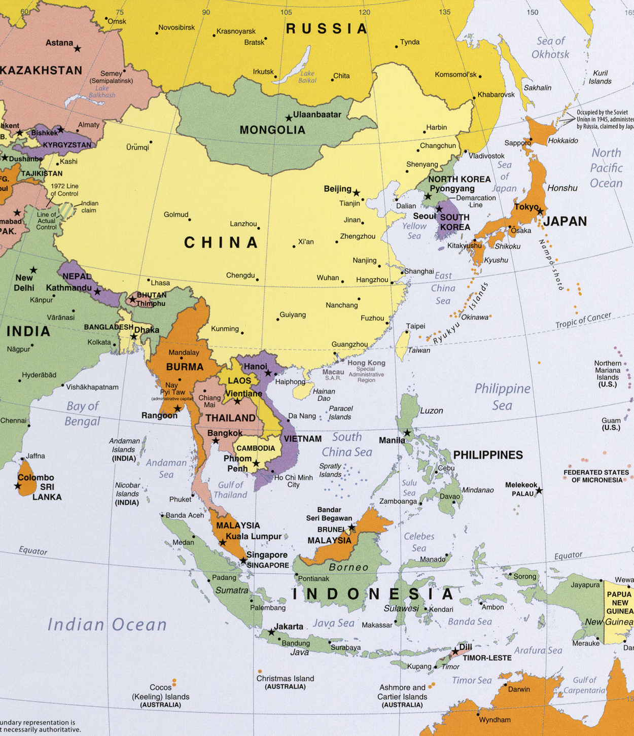 Map of East Asia and Oceania. 