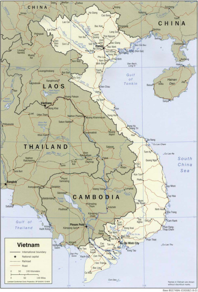 A map of Vietnam, Cambodia, Thailand, and Laos.