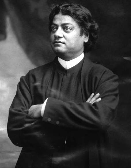 1900 portrait of Swami Vivekananda. He is a middle aged man wearing a sherwani. 