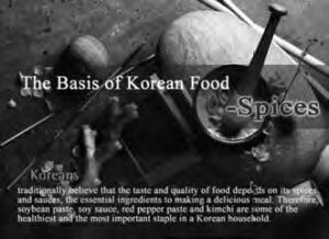 image of pestle and mortar of spices, with title "the basis of korean food"