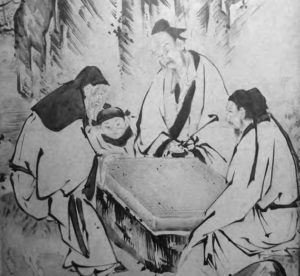 illustration of a several men sitting around a table